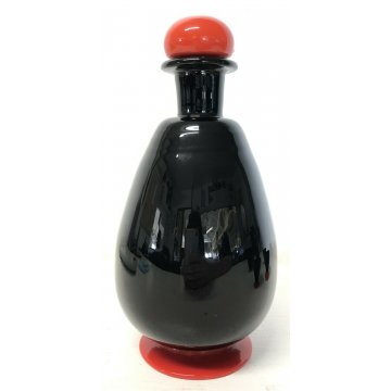 SET LIQUORE VETRO Murano DESIGN TOSO Firmato 6 BICCHIERI BOTTIGLIA ROSSO NERO 
