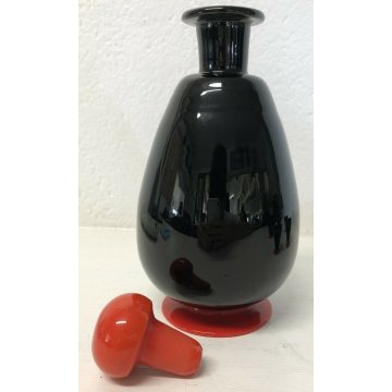 SET LIQUORE VETRO Murano DESIGN TOSO Firmato 6 BICCHIERI BOTTIGLIA ROSSO NERO 