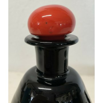 SET LIQUORE VETRO Murano DESIGN TOSO Firmato 6 BICCHIERI BOTTIGLIA ROSSO NERO 