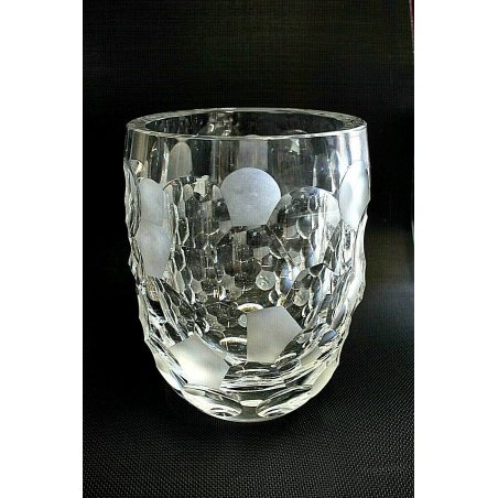 ANTICO GRANDE VASO CRISTALLO DESIGN LENTI MOLATO SABBIATO ACIDATO FIRMATO '900
