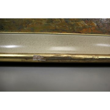 ANTICO QUADRO OLIO CARTONE Bersani ? PAESAGGIO LACUSTRE BOSCO SELVA BETULLE '900