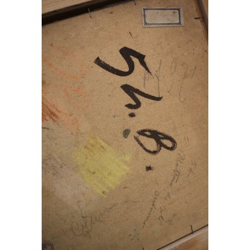 ANTICO QUADRO OLIO CARTONE Bersani ? PAESAGGIO LACUSTRE BOSCO SELVA BETULLE '900