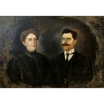 GRANDE ANTICO QUADRO E. Stephani RITRATTO NOBILI CONIUGI CORNICE Guilloché 1913 