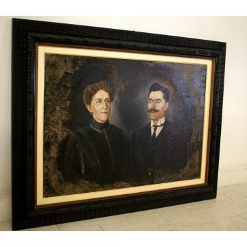 GRANDE ANTICO QUADRO E. Stephani RITRATTO NOBILI CONIUGI CORNICE Guilloché 1913 