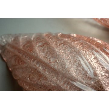 ANTICA COPPIA ABATJOUR APPLIQUE A FOGLIA VETRO SOFFIATO MURANO ROSA ANTICO EPOCA