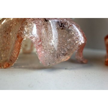 ANTICA COPPIA ABATJOUR APPLIQUE A FOGLIA VETRO SOFFIATO MURANO ROSA ANTICO EPOCA