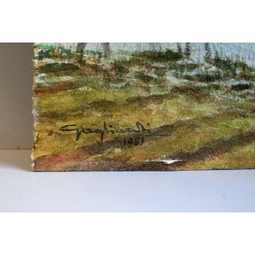 ANTICO ACQUERELLO Guido Gagliardi PAESAGGIO VEDUTA LAGONI ARONA LAGO MAGGIORE 51