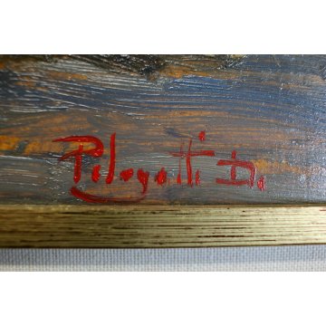 ANTICO QUADRO DIPINTO OLIO Pelagatti SPIAGGIA MARINA LIVORNO FIGURE TOSCANA '900