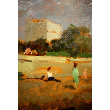 ANTICO QUADRO DIPINTO OLIO Pelagatti SPIAGGIA MARINA LIVORNO FIGURE TOSCANA '900