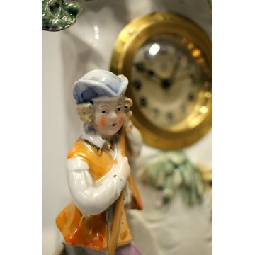 ANTICO OROLOGIO da TAVOLO CERAMICA DIPINTO STILE LIBERTY POLICROMIA GERMANY '900