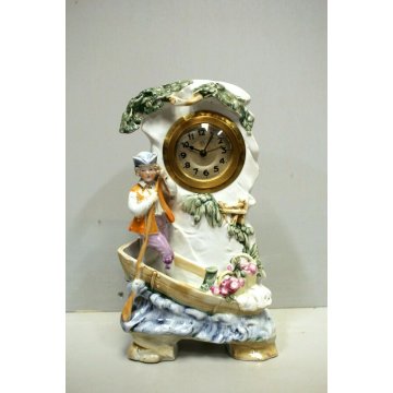 ANTICO OROLOGIO da TAVOLO CERAMICA DIPINTO STILE LIBERTY POLICROMIA GERMANY '900