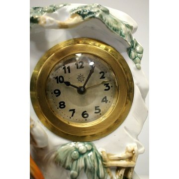 ANTICO OROLOGIO da TAVOLO CERAMICA DIPINTO STILE LIBERTY POLICROMIA GERMANY '900