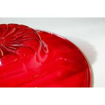  ANTICO VASSOIO TONDO VETRO MURANO SOFFIATO ROSSO RUBINO ATTR. Vittorio Zecchin 