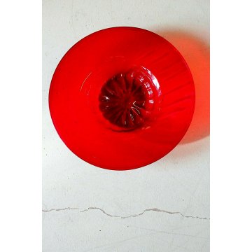  ANTICO VASSOIO TONDO VETRO MURANO SOFFIATO ROSSO RUBINO ATTR. Vittorio Zecchin 
