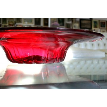  ANTICO VASSOIO TONDO VETRO MURANO SOFFIATO ROSSO RUBINO ATTR. Vittorio Zecchin 