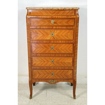 ANTICO MOBILETTO 5 CASSETTI 1900 LUIGI XVI COMODINO LEGNO MARMO CASSETTIERA 