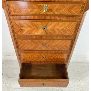 ANTICO MOBILETTO 5 CASSETTI 1900 LUIGI XVI COMODINO LEGNO MARMO CASSETTIERA