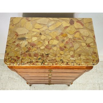 ANTICO MOBILETTO 5 CASSETTI 1900 LUIGI XVI COMODINO LEGNO MARMO CASSETTIERA 