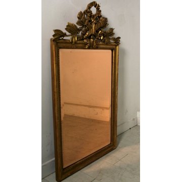 ANTICA SPECCHIERA SPECCHIO MOLATO ROSATO CORNICE INTAGLIATA ORNATA DORATA '900