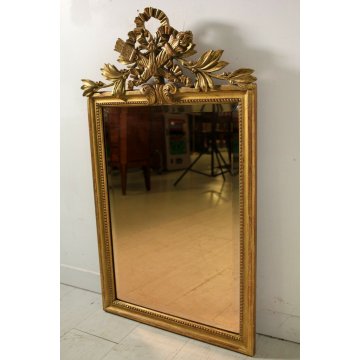 ANTICA SPECCHIERA SPECCHIO MOLATO ROSATO CORNICE INTAGLIATA ORNATA DORATA '900