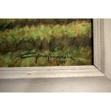 ANTICO ACQUERELLO G.Gagliardi PAESAGGIO VEDUTA COLLINA  ARONA LAGO MAGGIORE