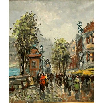 ANTICO QUADRO OLIO TELA De Simone Strade SOBBORGO Parigi NEO IMPRESSIONISTA '70