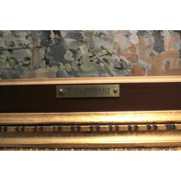 ANTICO QUADRO OLIO TELA De Simone Strade SOBBORGO Parigi NEO IMPRESSIONISTA '70