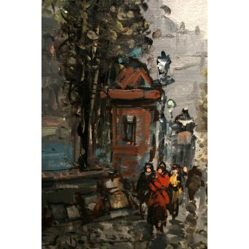 ANTICO QUADRO OLIO TELA De Simone Strade SOBBORGO Parigi NEO IMPRESSIONISTA '70