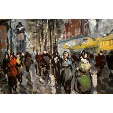 ANTICO QUADRO OLIO TELA De Simone Strade SOBBORGO Parigi NEO IMPRESSIONISTA '70