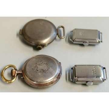 BACHECA legno MOGANO 4 pz. ANTICO OROLOGIO TASCA MONACHINA argento 800 polso OLD