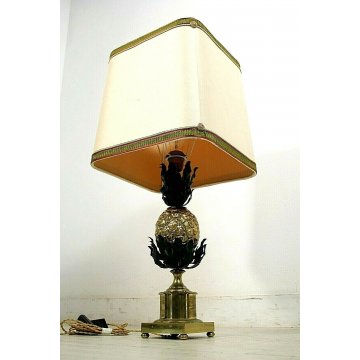 LAMPADA DA TAVOLO  MAISON CHARLES PINEAPPLE LAMP FRANCIA  BRONZO OTTONE '70