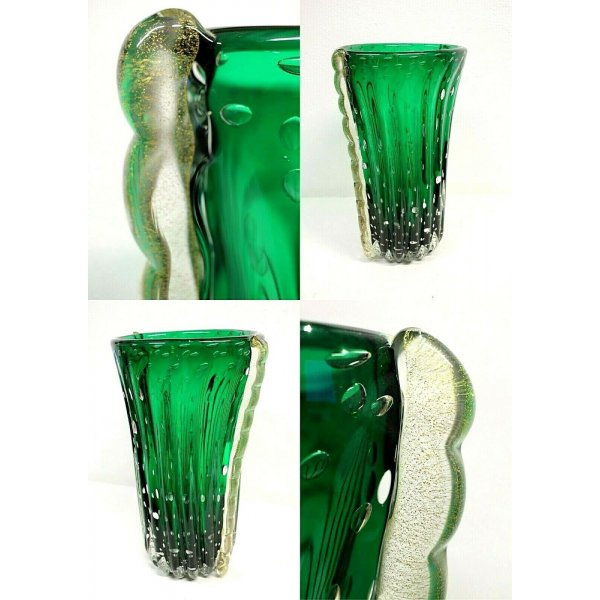 Vaso in vetro verde chiaro con texture a scaglie