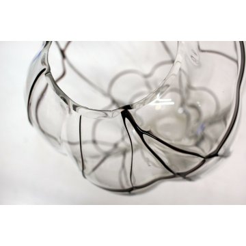  ANTICO VASO VETRO MURANO SOFFIATO TRASPARENTE COSTOLATO RETICOLATO NERO Nason