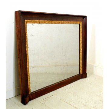 ANTICA SPECCHIERA CAMINIERA IMPERO CORNICE NOCE DECORO FOGLIE D'ACANTO ORO1840