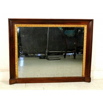 ANTICA SPECCHIERA CAMINIERA IMPERO CORNICE NOCE DECORO FOGLIE D'ACANTO ORO1840