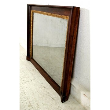 ANTICA SPECCHIERA CAMINIERA IMPERO CORNICE NOCE DECORO FOGLIE D'ACANTO ORO1840