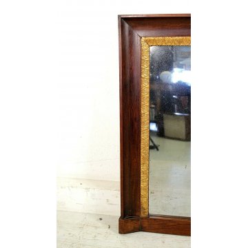ANTICA SPECCHIERA CAMINIERA IMPERO CORNICE NOCE DECORO FOGLIE D'ACANTO ORO1840
