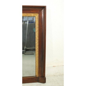 ANTICA SPECCHIERA CAMINIERA IMPERO CORNICE NOCE DECORO FOGLIE D'ACANTO ORO1840