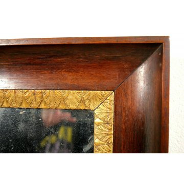 ANTICA SPECCHIERA CAMINIERA IMPERO CORNICE NOCE DECORO FOGLIE D'ACANTO ORO1840