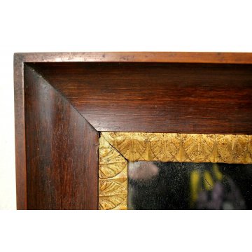ANTICA SPECCHIERA CAMINIERA IMPERO CORNICE NOCE DECORO FOGLIE D'ACANTO ORO1840