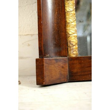 ANTICA SPECCHIERA CAMINIERA IMPERO CORNICE NOCE DECORO FOGLIE D'ACANTO ORO1840