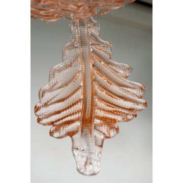 ANTICO LAMPADARIO FOGLIE BAROVIER&TOSO VETRO MURANO ROSA  3 LUMI ANNI 40 LAMP 