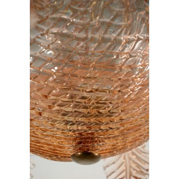 ANTICO LAMPADARIO FOGLIE BAROVIER&TOSO VETRO MURANO ROSA  3 LUMI ANNI 40 LAMP 