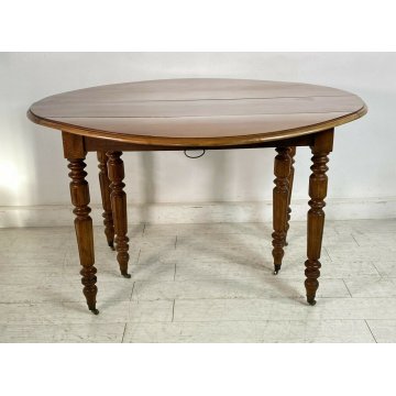 ANTICO TAVOLO 2 BANDELLE ALLUNGABILE GAMBE ROCCHETTO 1800 TABLE LEGNO NOCE EPOCA