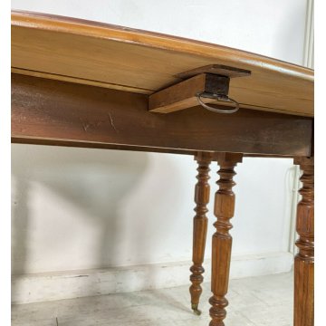 ANTICO TAVOLO 2 BANDELLE ALLUNGABILE GAMBE ROCCHETTO 1800 TABLE LEGNO NOCE EPOCA