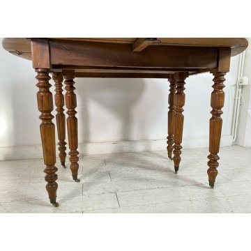 ANTICO TAVOLO 2 BANDELLE ALLUNGABILE GAMBE ROCCHETTO 1800 TABLE LEGNO NOCE EPOCA