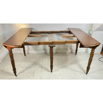 ANTICO TAVOLO 2 BANDELLE ALLUNGABILE GAMBE ROCCHETTO 1800 TABLE LEGNO NOCE EPOCA