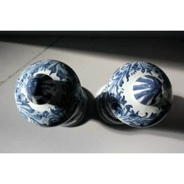 COPPIA ALBARELLO CERAMICA BIANCA ALBISOLA Lino DECORO BLU CLASSICO PUTTI '60  