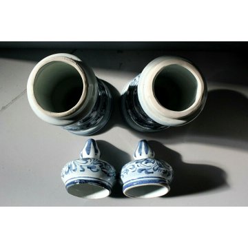 COPPIA ALBARELLO CERAMICA BIANCA ALBISOLA Lino DECORO BLU CLASSICO PUTTI '60  