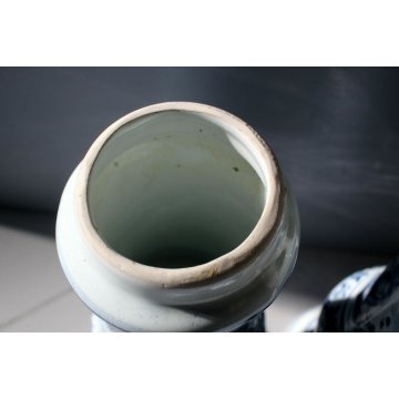 COPPIA ALBARELLO CERAMICA BIANCA ALBISOLA Lino DECORO BLU CLASSICO PUTTI '60  